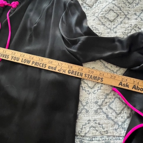 Rare Black Fuchsia Silk Asian-Inspired Open Front Jacket Sz S Dramatic Sleeves - Picture 9 of 10